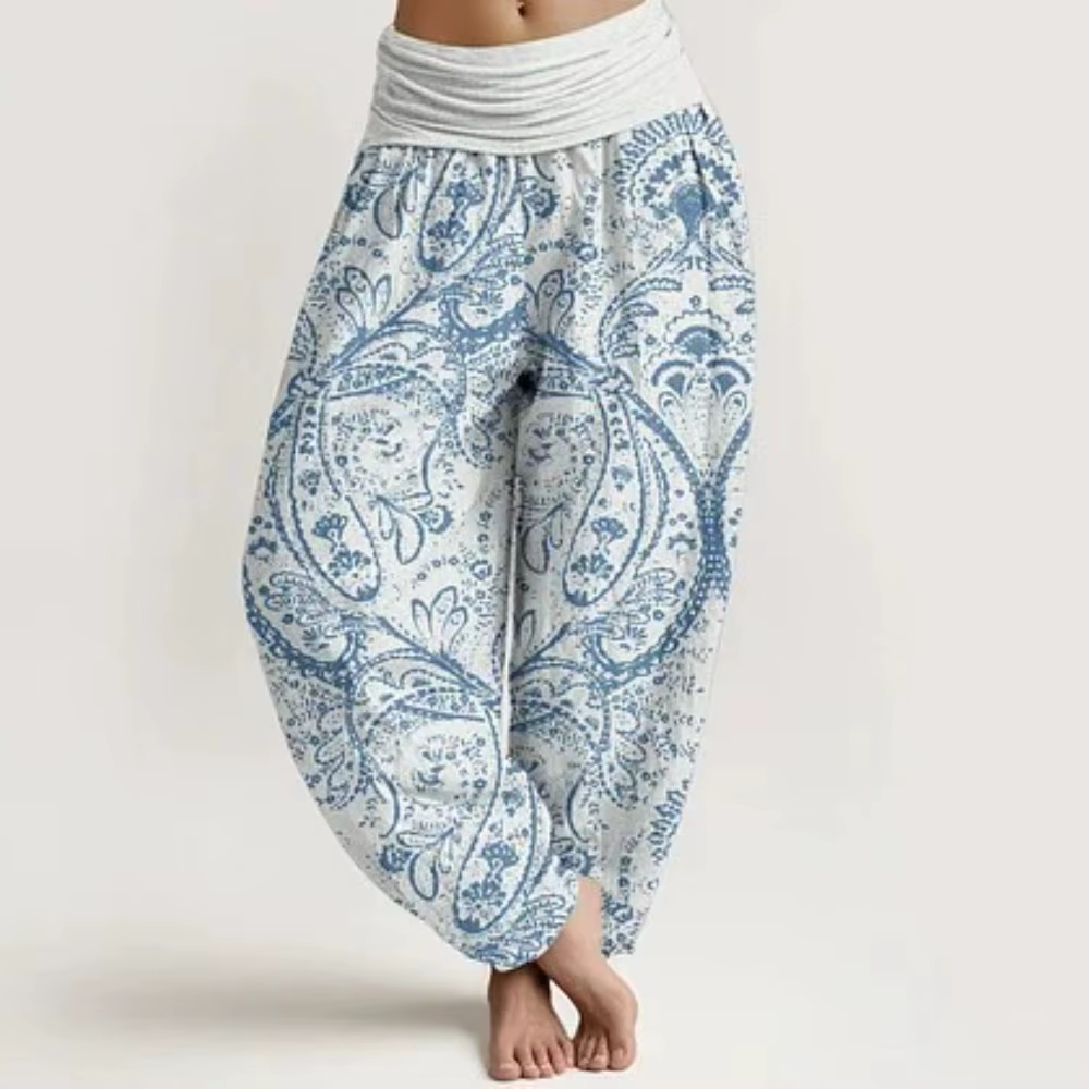 Pantalon Harem Thaïlandais Bohème à Imprimé Paisley, Taille Élastique Douce, Pantalon Harem Ample po