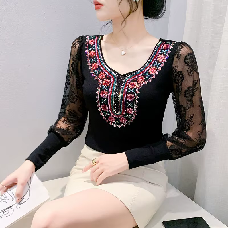 T-shirt de repassage à la mode pour femmes, hauts d'épissure d'automne à manches longues pour femmes
