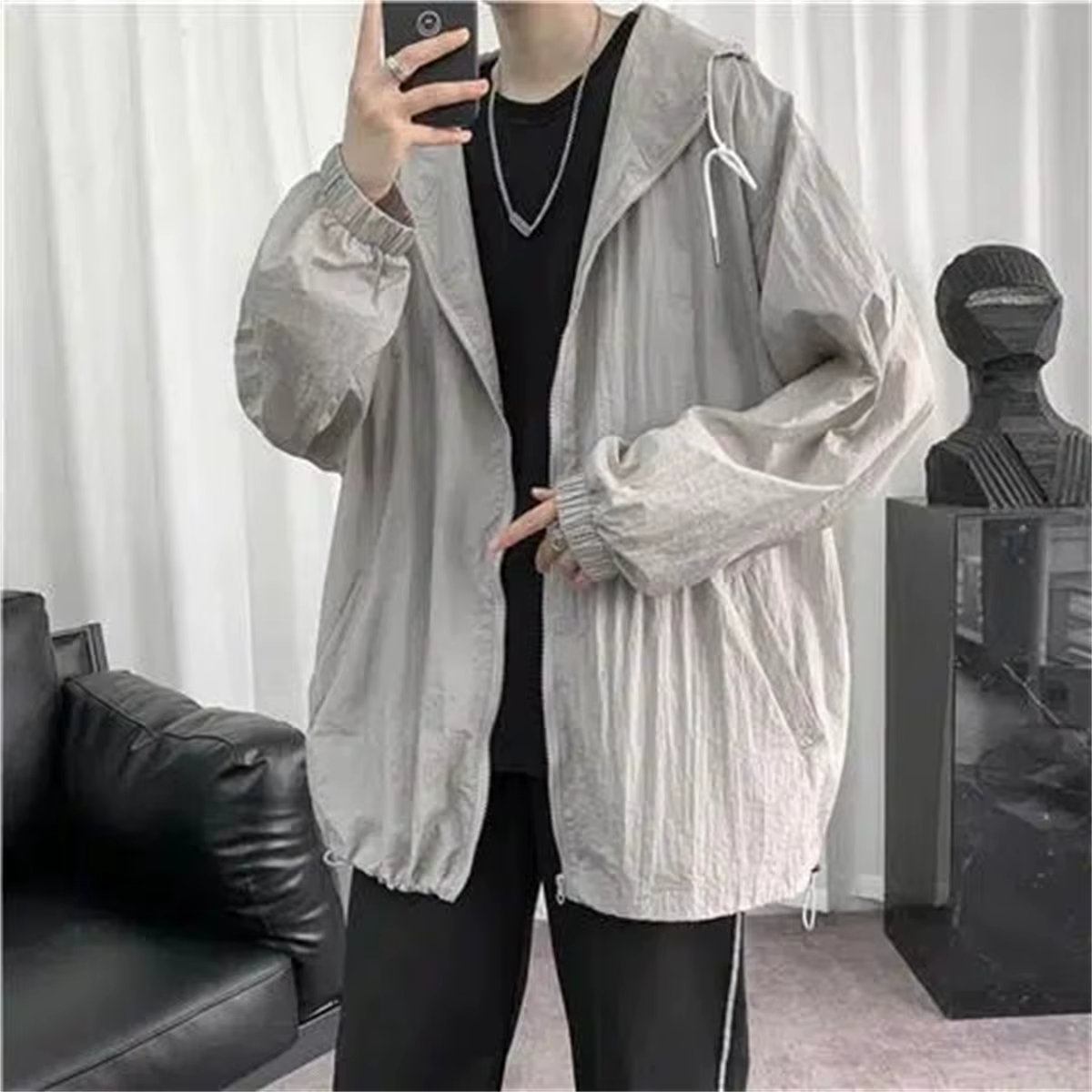 Veste d'été à capuche fine pour homme, imperméable, protection solaire, fermeture éclair intégrale, 