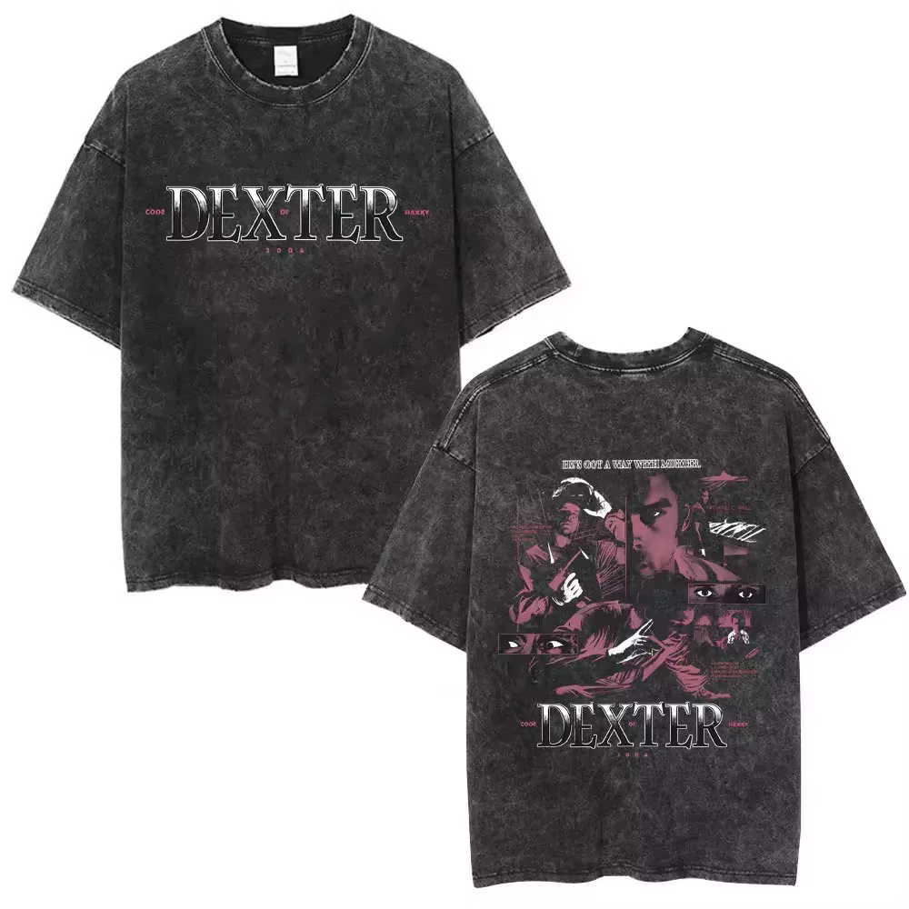 T-shirt vintage délavé Dexter Morgan pour homme et femme, style rétro, coupe oversize, manches court