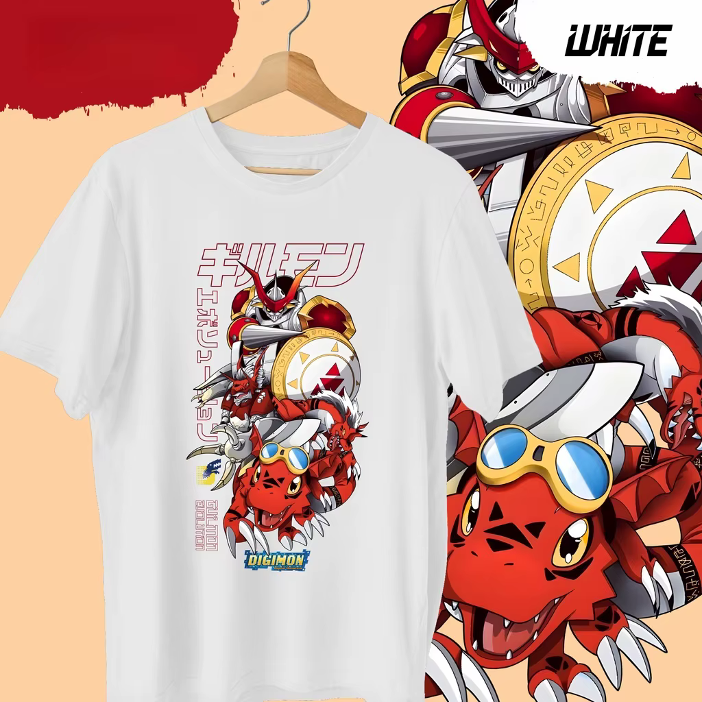 T-shirt en coton imprimé Anime Digimon Guilmon Evolution, vêtements d'été pour hommes et femmes, vêt