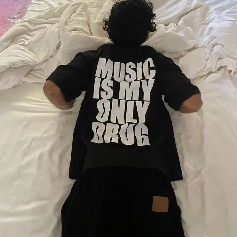Alphabet Musicis mon seul médicament amusant anglais T-shirt à manches courtes été coton à manches c