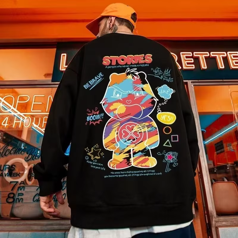 Sweat-shirt surdimensionné pour hommes, ample, Style américain, tendance, couleur Graffiti ours impr