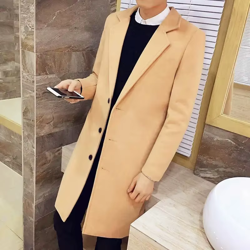 Manteau en laine pour hommes, coupe-vent mi-long, Style décontracté, vêtements d'extérieur, grande t