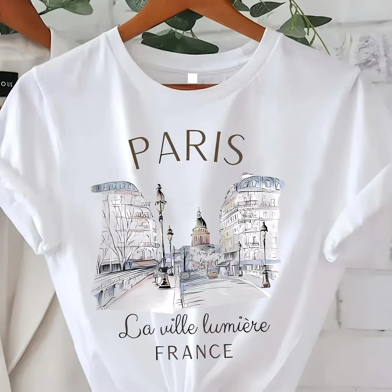 T-shirt imprimé Paris années 90 pour femme, haut décontracté à manches courtes et col rond pour l'ét