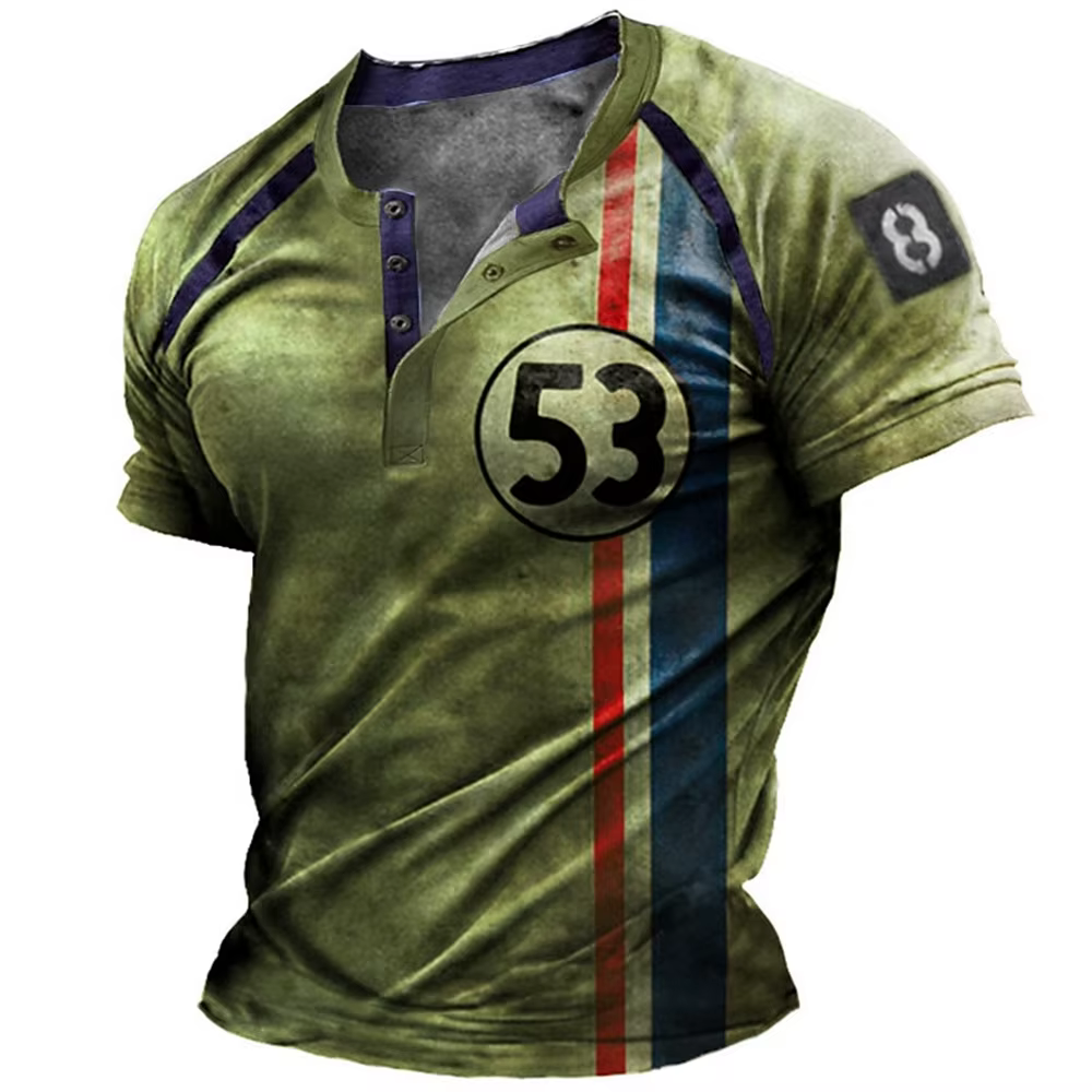 T-shirt vintage imprimé 3D pour hommes, t-shirts de moto, t-shirt à manches courtes, col montant bou