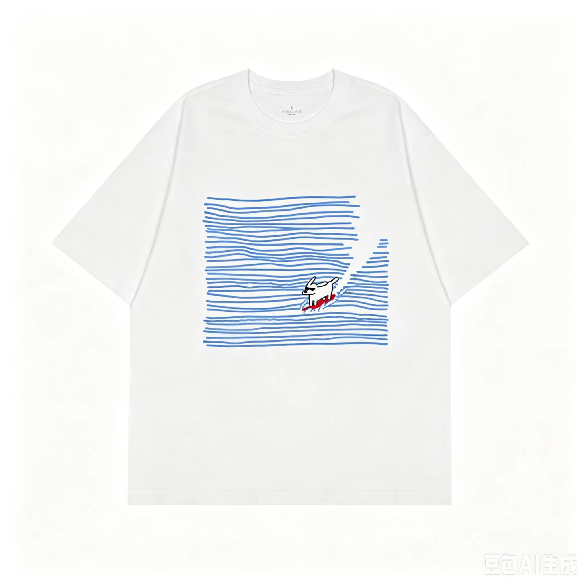 T-shirt artistique à manches courtes bleu pour hommes et femmes, motif chiot surfiste peint à la mai