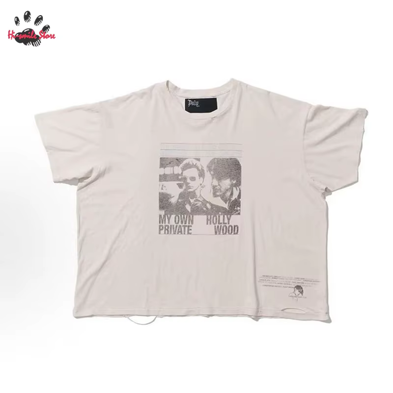 Streetwear PALY t-shirt hommes femme lavé faire vieux endommagé décontracté Couple printemps été mod