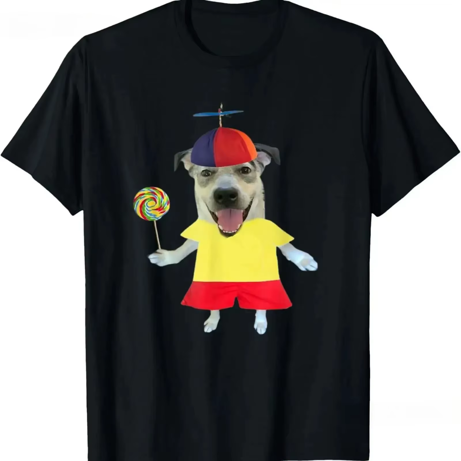 Chien drôle ​ ​ T-shirt Lollipop Emoji, haut polyvalent rétro extensible et doux pour femmes, adapté