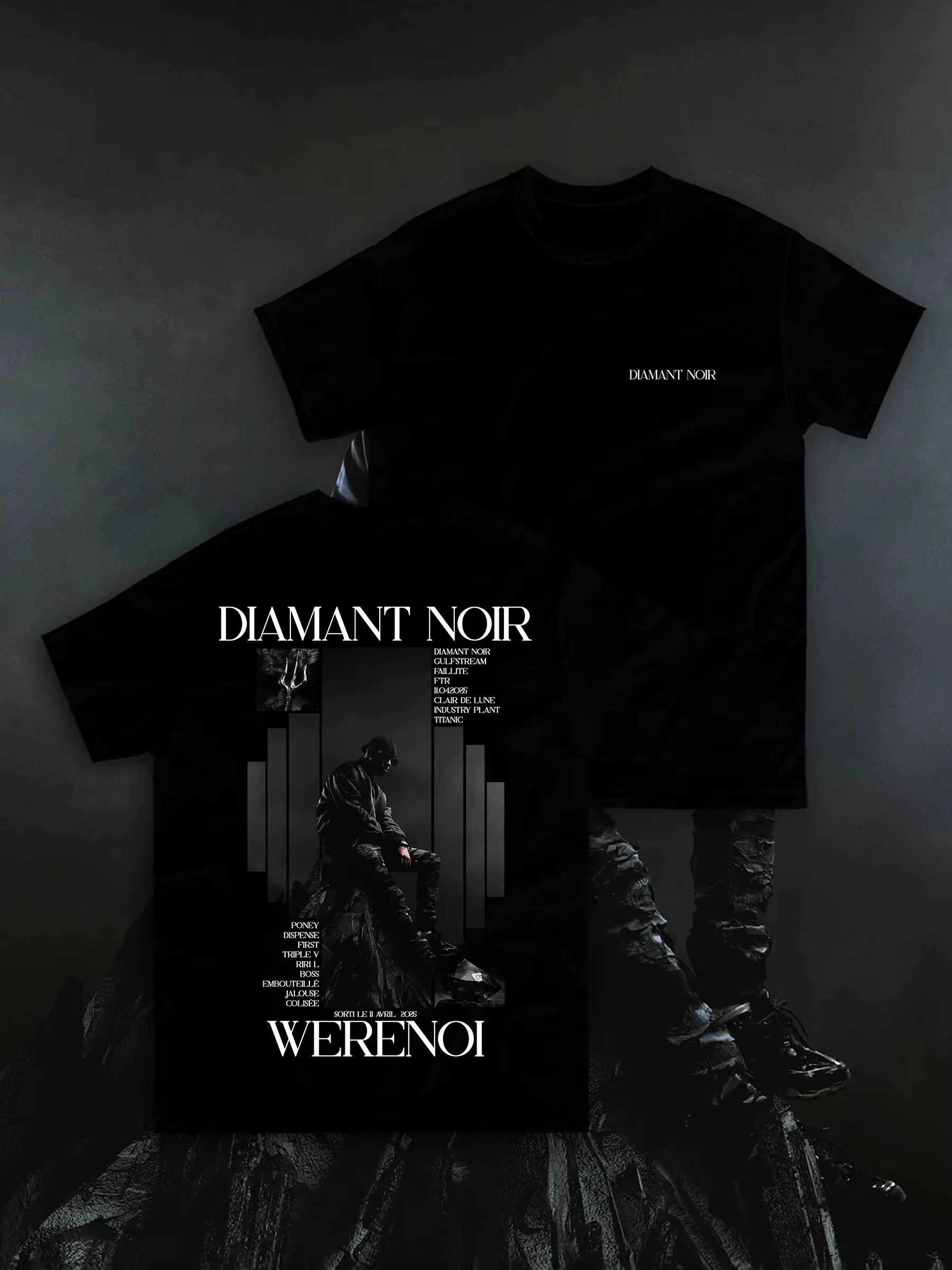 T-shirt imprimé graphique Diamant Noir Werenoi Rappeur Français, Vêtements Homme, Mode Hip Hop Femme