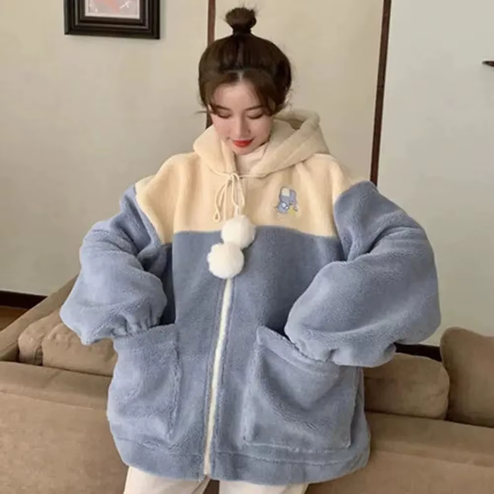Sweats à capuche College dessin animé japonais Kawaii pour femmes, sweat-shirt en peluche, veste cha
