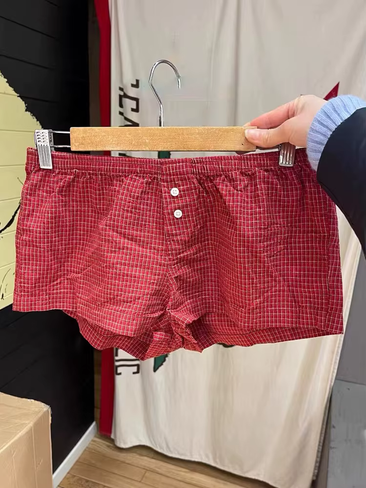 T-shirt et short en coton imprimé anime pour femmes, Économie à manches courtes, Plaid rouge, SweatG
