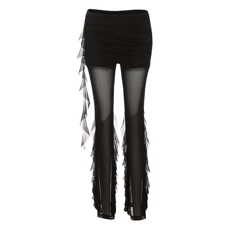 Pantalon décontracté plissé pour femme avec empiècements en maille, design tendance