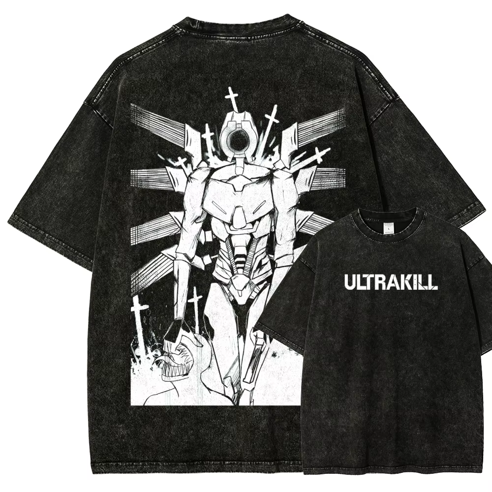 T-shirt délavé Ultrakill, Nouveau modèle 2026, Vêtement de style personnalisé, Tendance toute l'anné