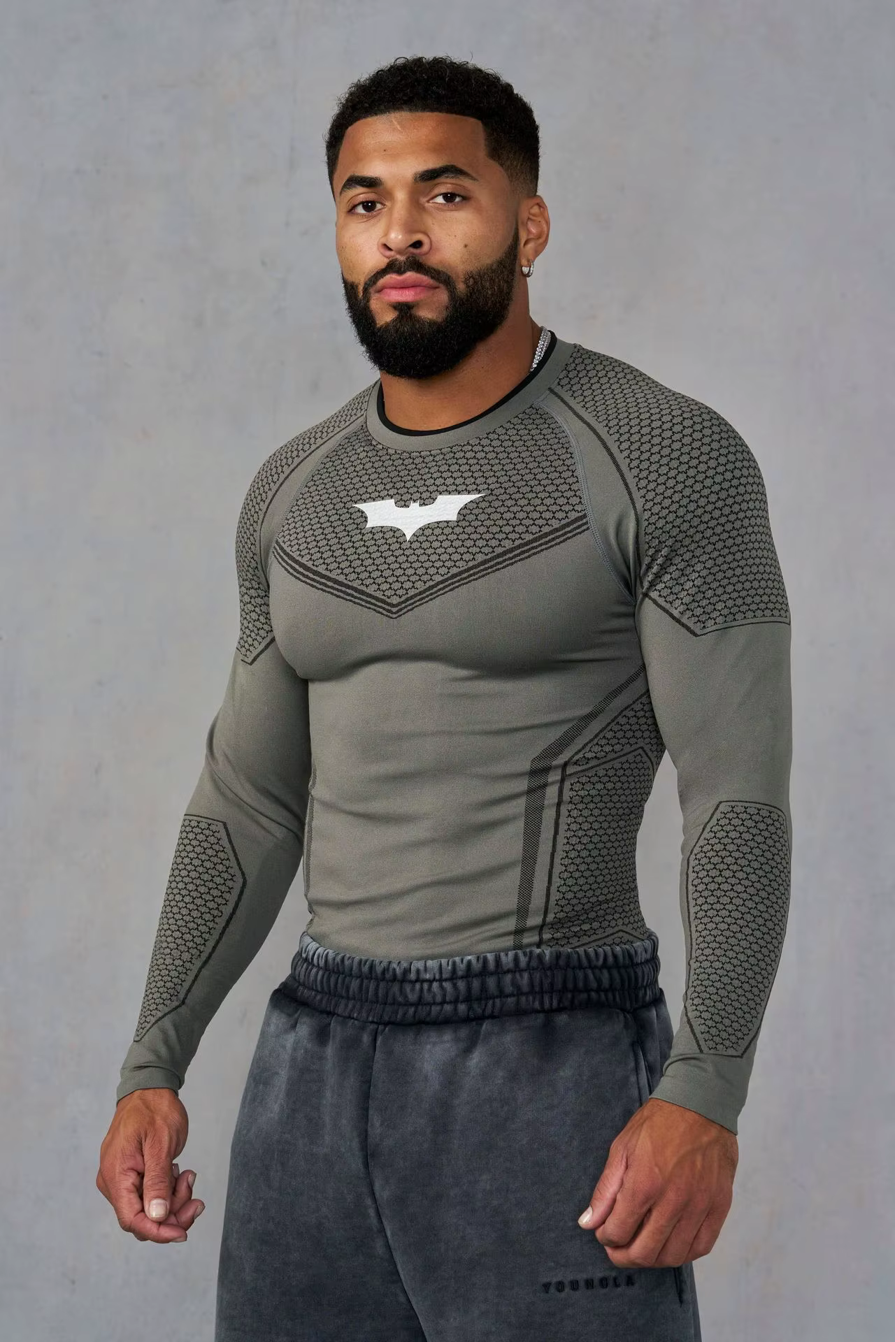 T-shirt de compression à manches longues pour homme, imprimé super-héros chauve-souris, hauts d'entr