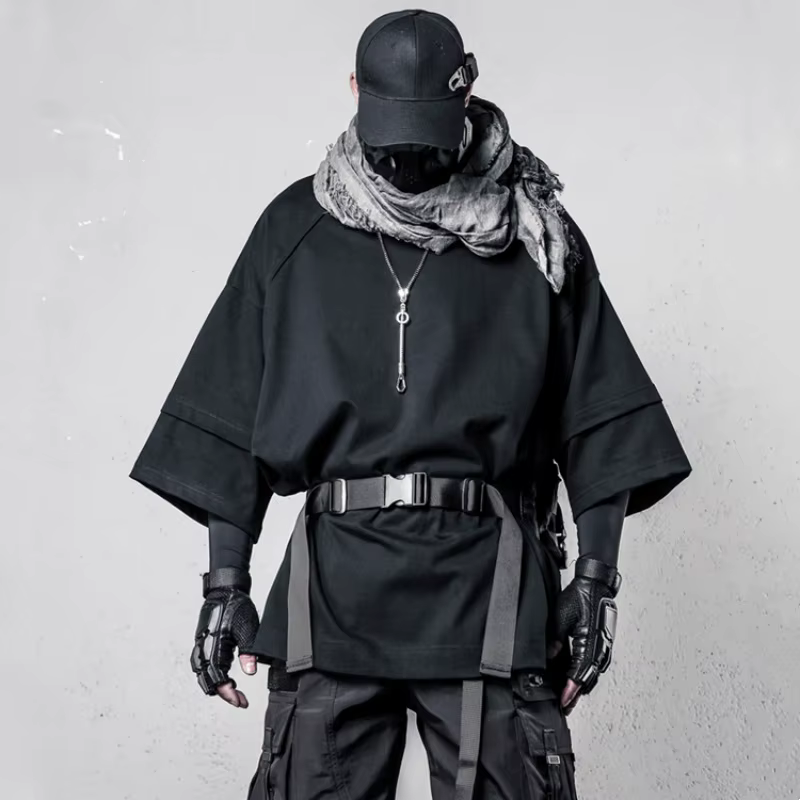 Techwear Style personnalité Patchwork Desgin t-shirt décontracté homme vêtements haute rue fonction 
