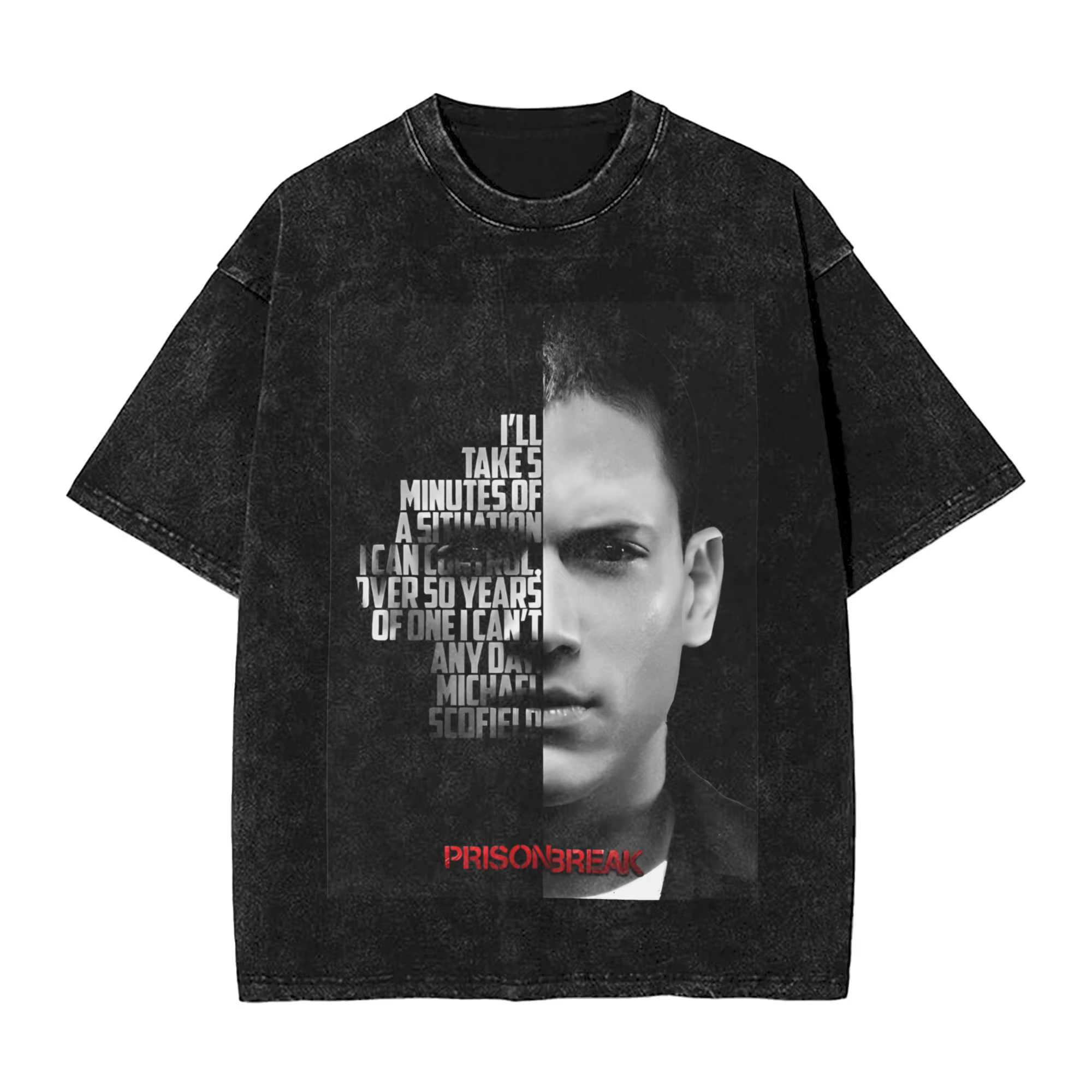 Vintage lavé t-shirt noir et blanc Michael Scofield Simple t-shirts Prison Break t-shirt pour homme 