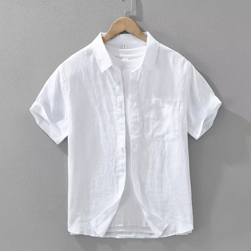 Chemise à manches courtes pour hommes, 100% lin, respirante, haut décontracté, minimaliste, coupe am