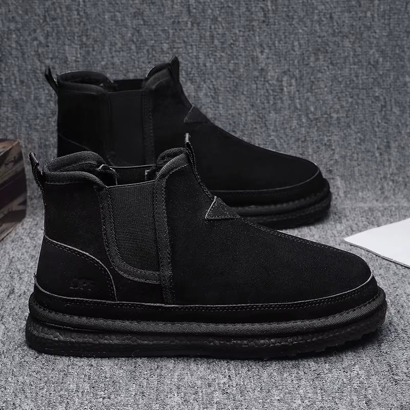 Bottines Chelsea imperméables en daim et cuir pour homme, chaussures de neige chaudes en fourrure et