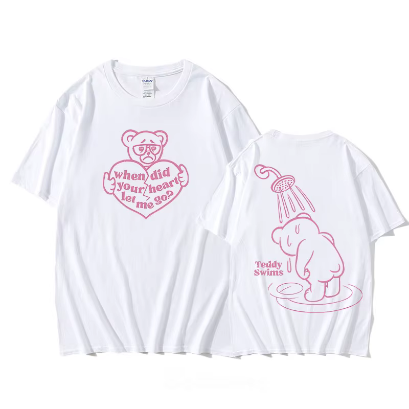 T-shirt de natation Teddy unisexe, impression recto-verso, tee-shirt vintage en coton, manches court