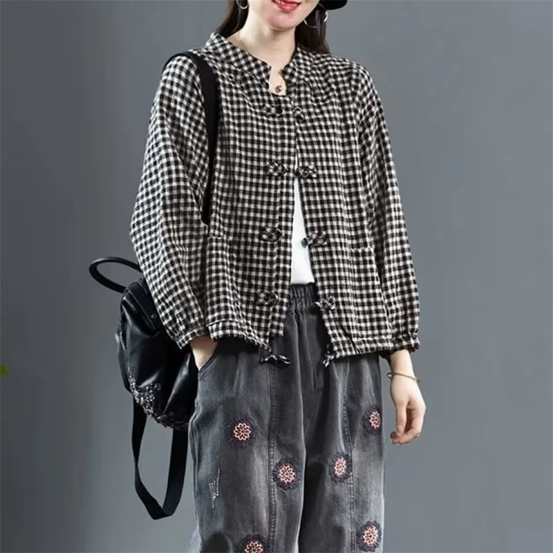 Dames mode coton lin chemises vêtements d'extérieur rétro femmes haut de gamme blouse décontractée v
