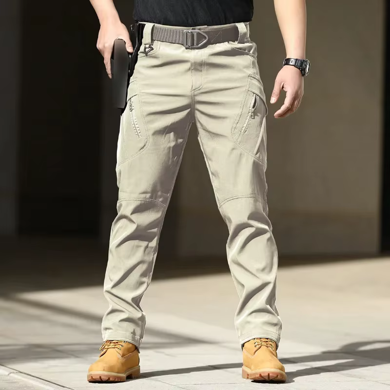 Pantalon cargo tactique pour hommes – Softshell, tissu extensible, poches multiples, bouton volant, 