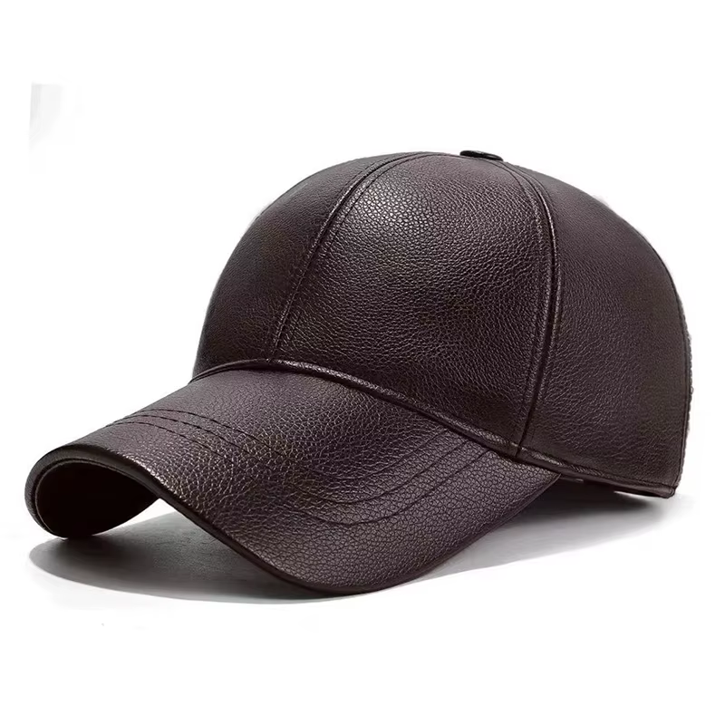 Casquette en cuir pour hommes automne et hiver chapeau en bec de canard de couleur unie en cuir PU, 