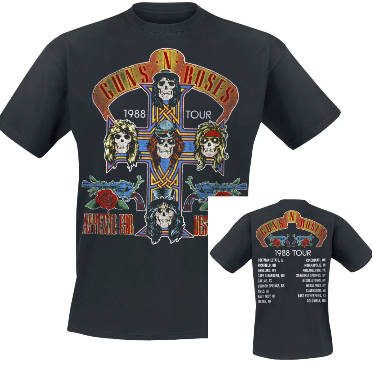 T-Shirt Guns N' Roses pour hommes et femmes, t-shirt graphique de groupe de rock métallique, 100% co
