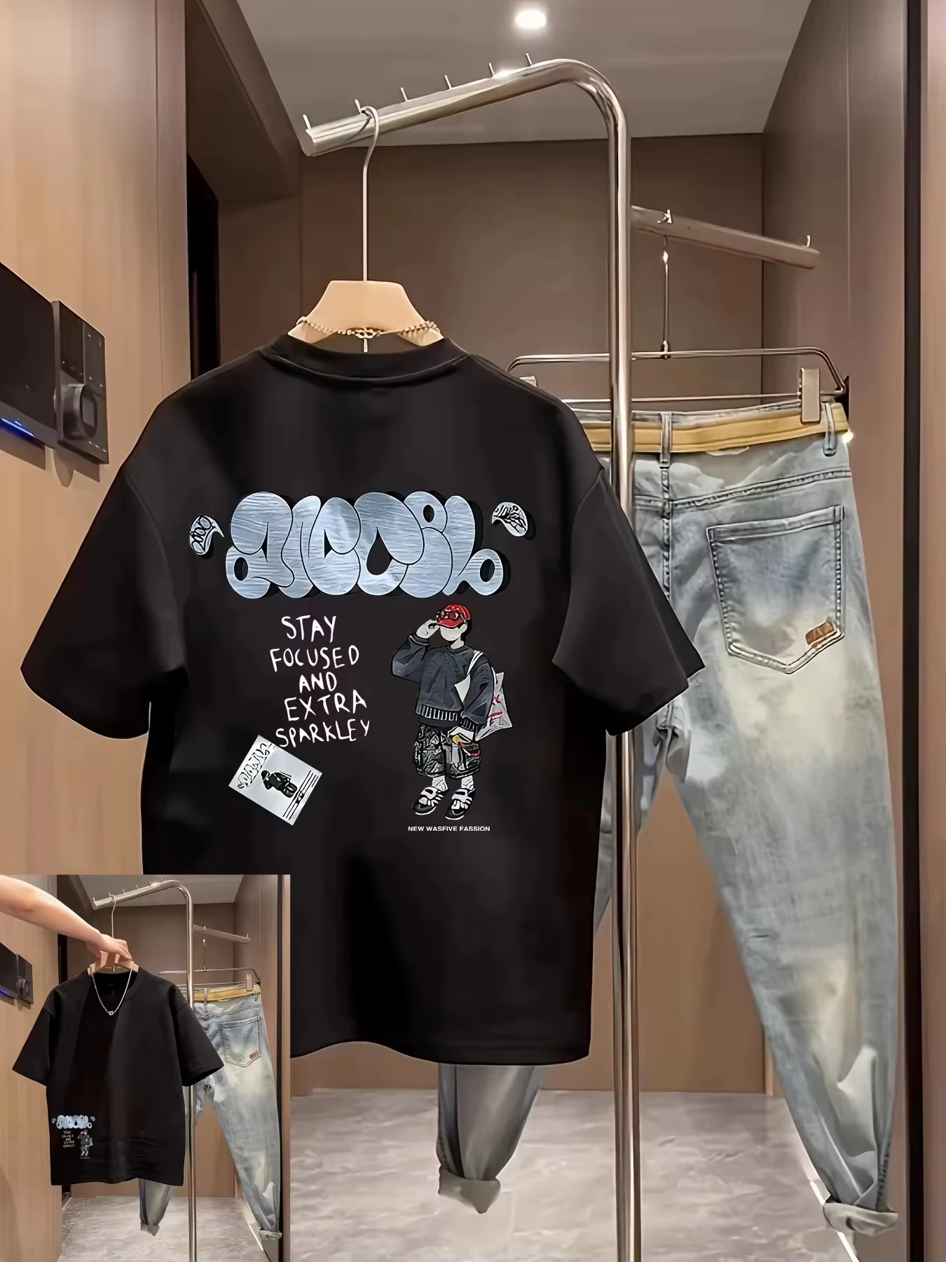 T-shirt oversize pour homme, streetwear, t-shirts graphiques à motif de garçon de dessin animé, haut