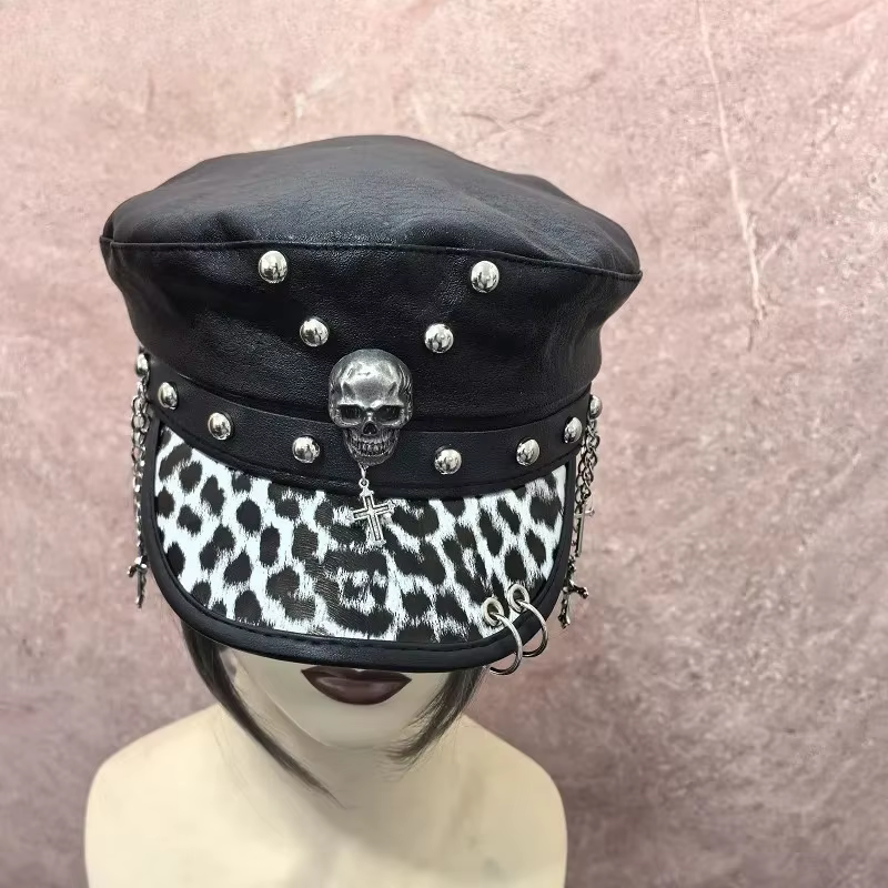 Punk gothique foncé Rivet cuir boucle Hip Hop casquette chapeau Steampunk Harajuku Y2K épicé fille c