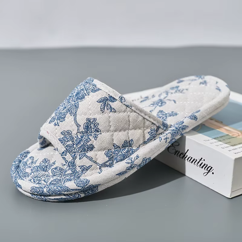Pantoufles de maison en coton doux, chaussures de sol florales, pantoufles légères à la mode, pantou