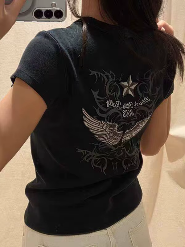 T-shirts rétro à imprimé étoile à cinq branches pour femmes, streetwear, coupe ajustée, polyvalents,