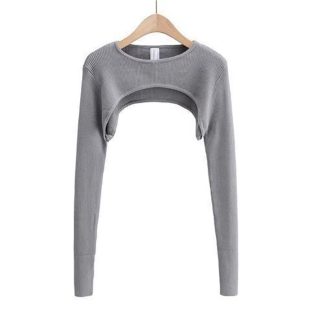 Haut court en tricot à manches longues, couleur unie, pull court fin, Streetwear, chemisier court, T
