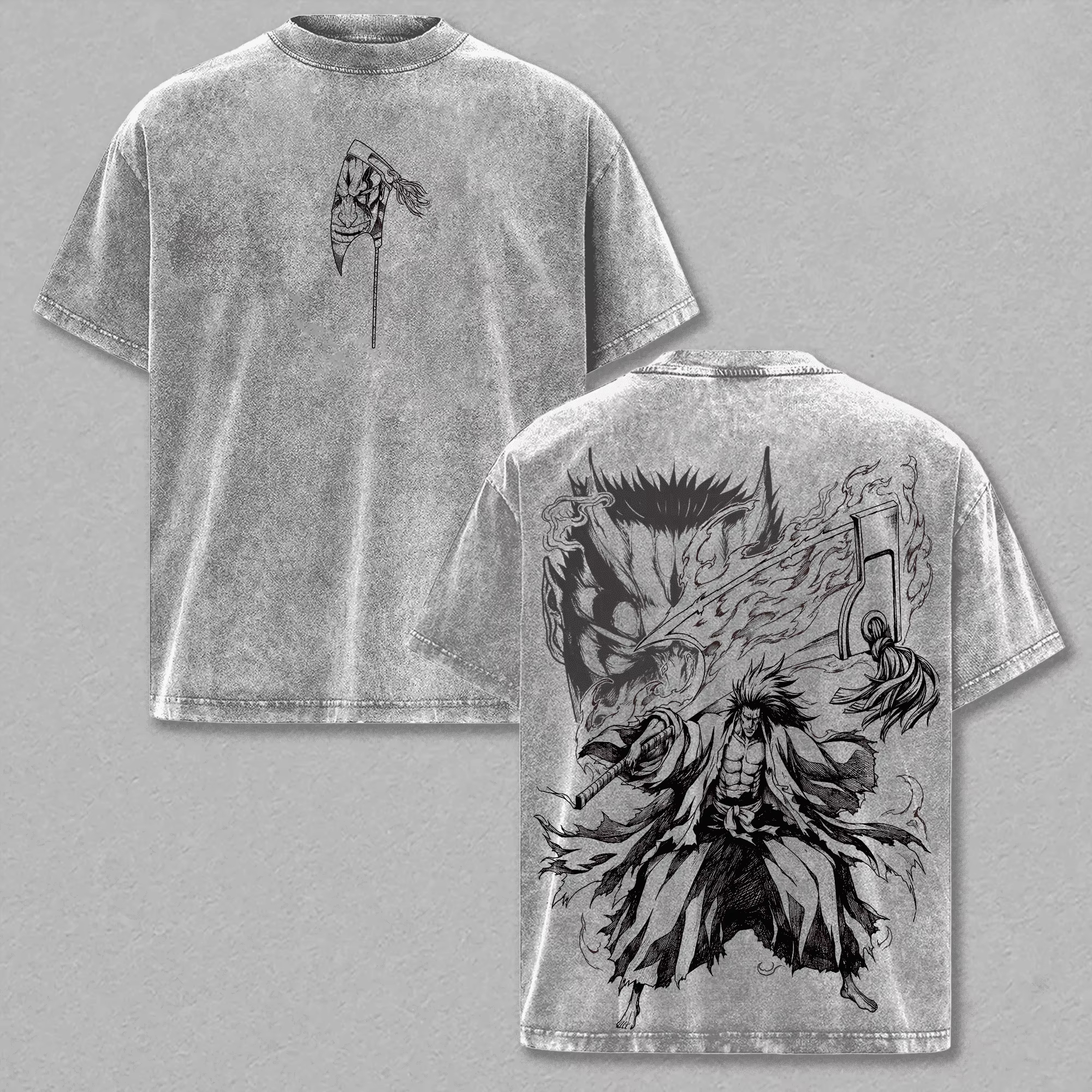 T-shirt BLEACH Zaraki Kenpachi Vintage Délavé Coupe Oversize Été Décontracté Manches Courtes Coton V