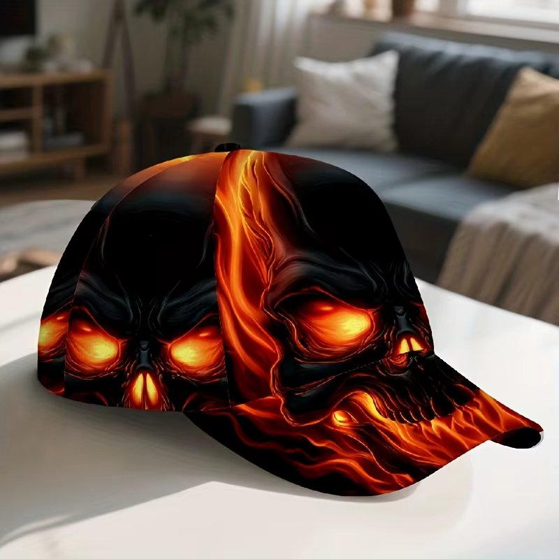 Casquette de baseball réglable avec imprimé crâne Hellfire pour hommes, 1 pièce |   Casquette Street