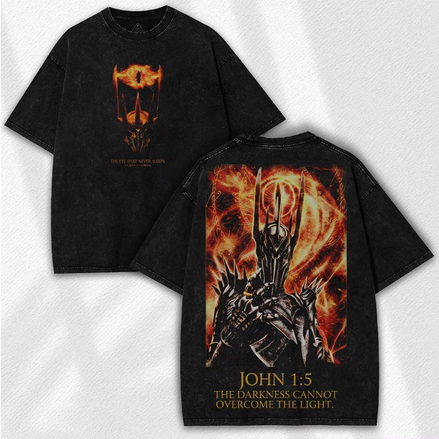 T-shirt Sauron The Rings Graphic Washed Tee Homme Femme Dark Fantasy Manches Courtes Goth Streetwear Oversize Vêtements Féminins Masculins