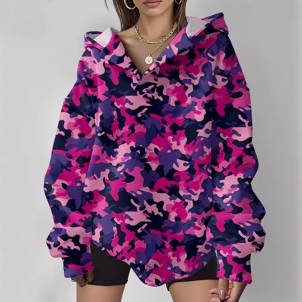 Sweat à capuche surdimensionné à col en v pour femme