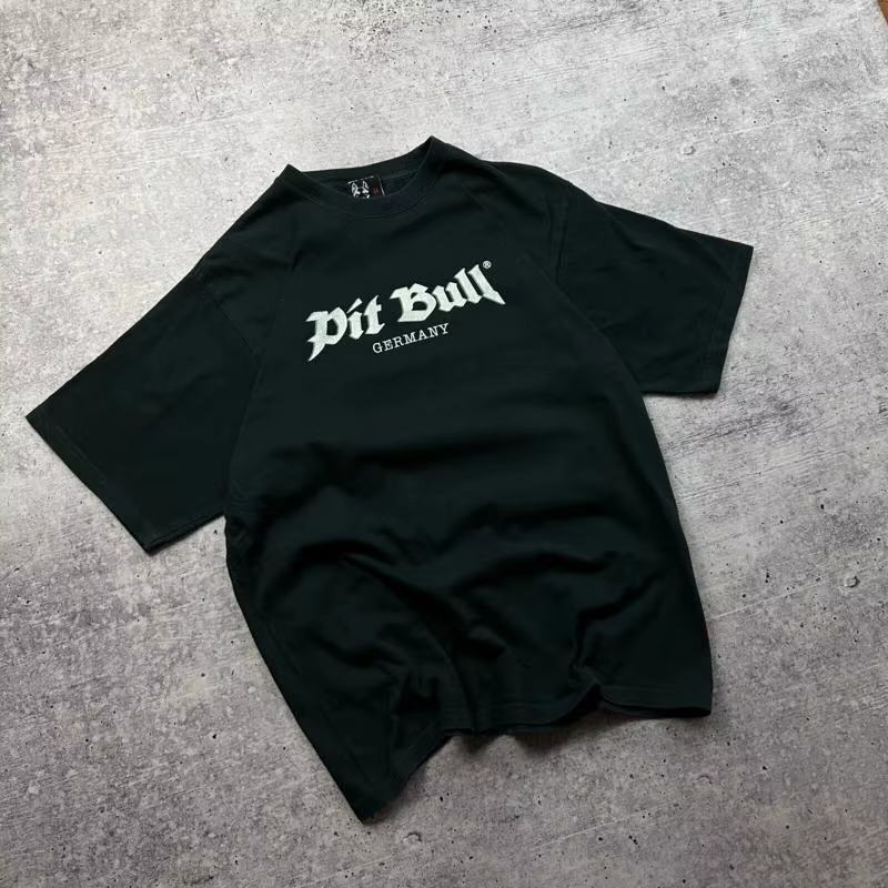 T-shirt Vintage Pitbull Rap, noir, Logo grand centre, Style Hip Hop