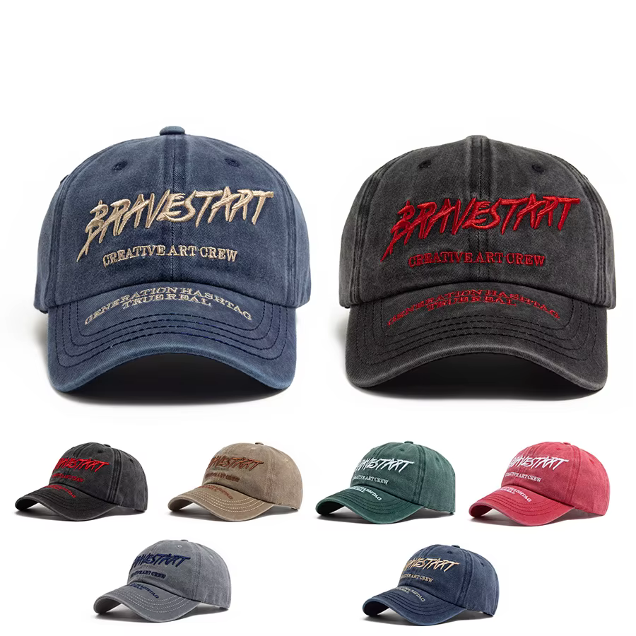 Casquette de baseball rétro en coton délavé brodé pour femme