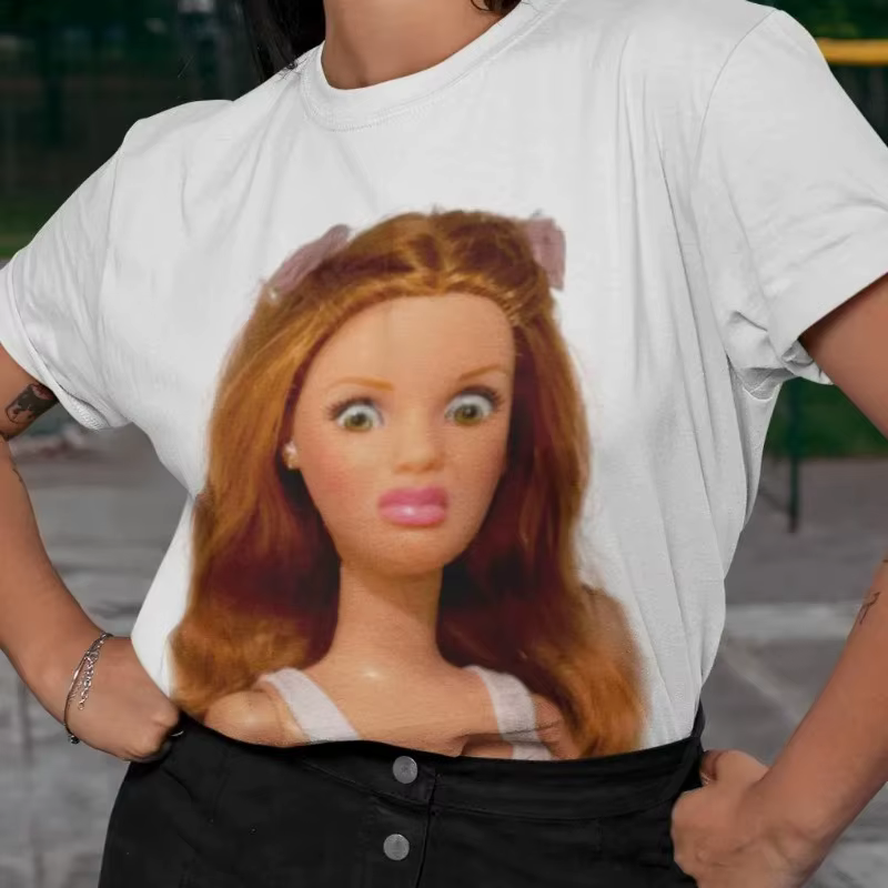 T-shirt avec visage de poupée Emoji - T-shirt à motif amusant